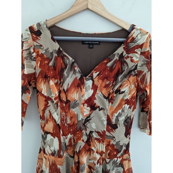Chris McLaughlin Floral Short Sleeve Mesh Handkerchief Hem Dress Size 4 - Picture 5 of 10